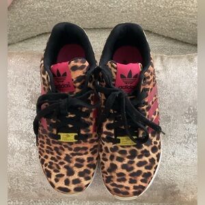 Adidas Women’s ZX FLUX Leopard Sneakers with Pink Accents
